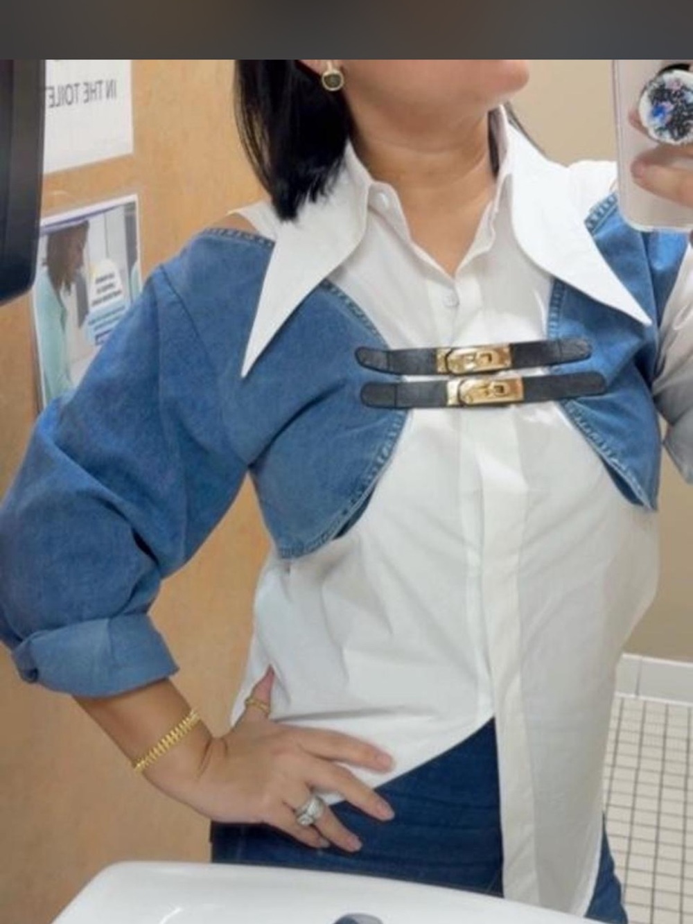& Other Stories Denim Hair Strap with Black Straps and Gold Buckles